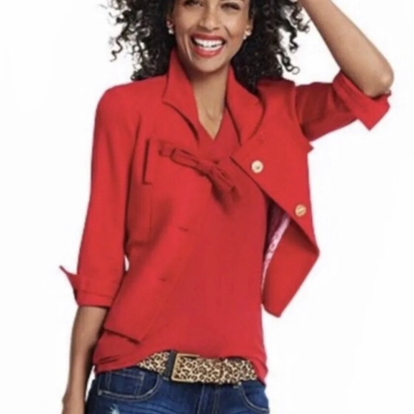 Cabi Collection red Beau bow blazer #3035 cropped size 2 - Picture 5 of 10